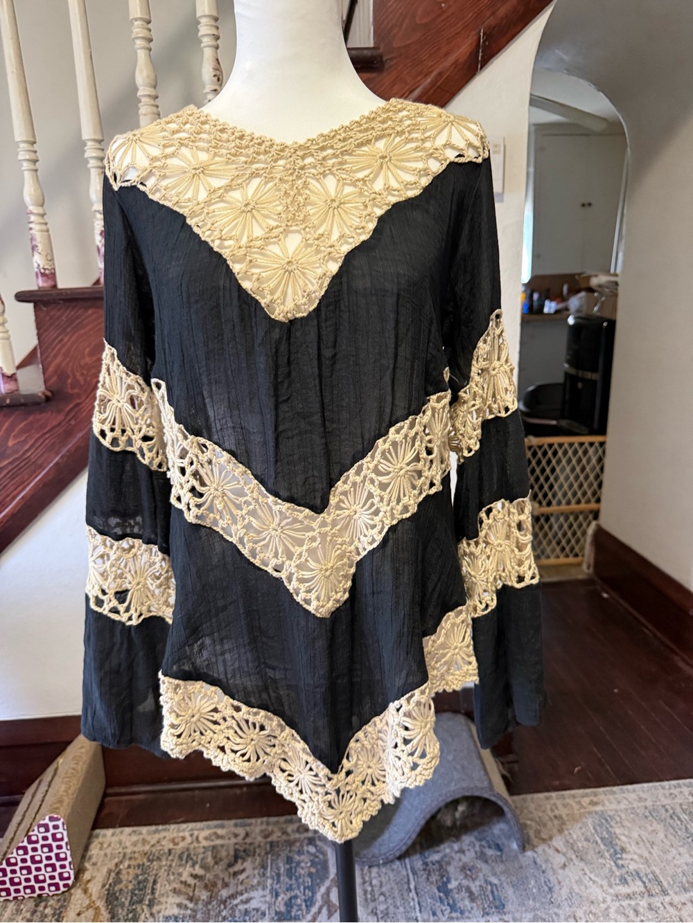 Umgee long sleeve lightweight top with Crochet Insets